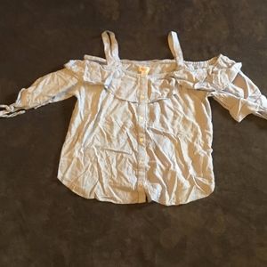 flowy button up cold shoulder blouse